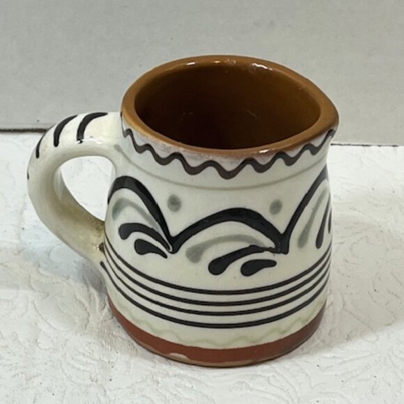 VTG Mini Ceramic Brown White Handmade Pitcher w/Handle 2.75" Tall From Ukraine - Picture 7 of 12